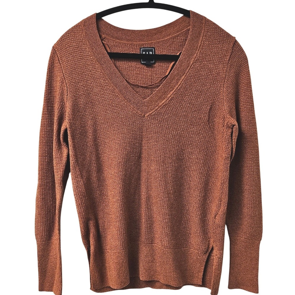 GAP Brooklyn Texture V Neck Sweater Copper Merino Wool Blend Women's Small